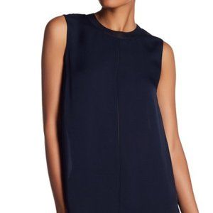 Vince Seam-Front Sleeveless Silk Blouse in Navy